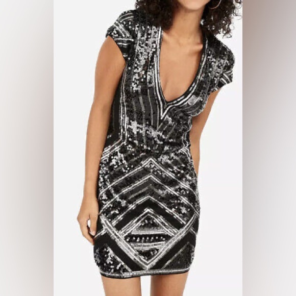 Express sequined deep V minidress - Picture 1 of 10
